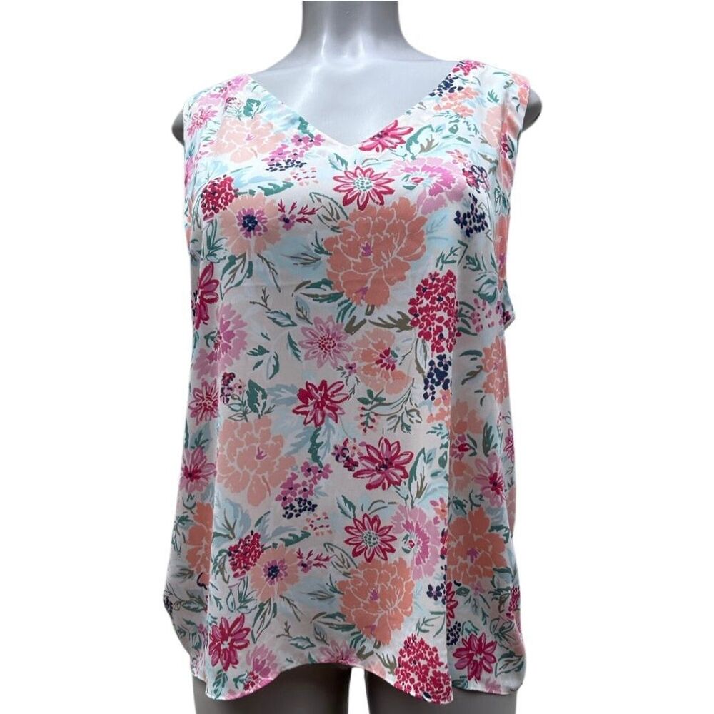 NWOT Ann Taylor LOFT Tank Blouse Womens Large Multicolor Floral Sleeveless Rayon